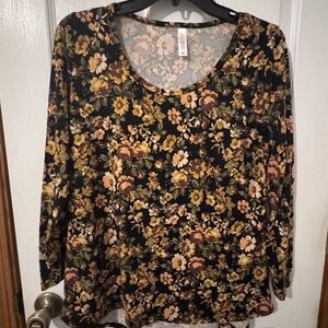 LuLaRoe Floral Blouse in Black and Tan